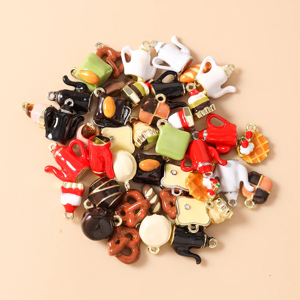 Leslie 5 Stück/Set Emaille Cartoon Lebensmittel-Anhänger Kaffee Brot Kuchen Charms Perlen für Ohrringe Tasche Schlüsselanhänger DIY Schmuckherstellung – Detail 4