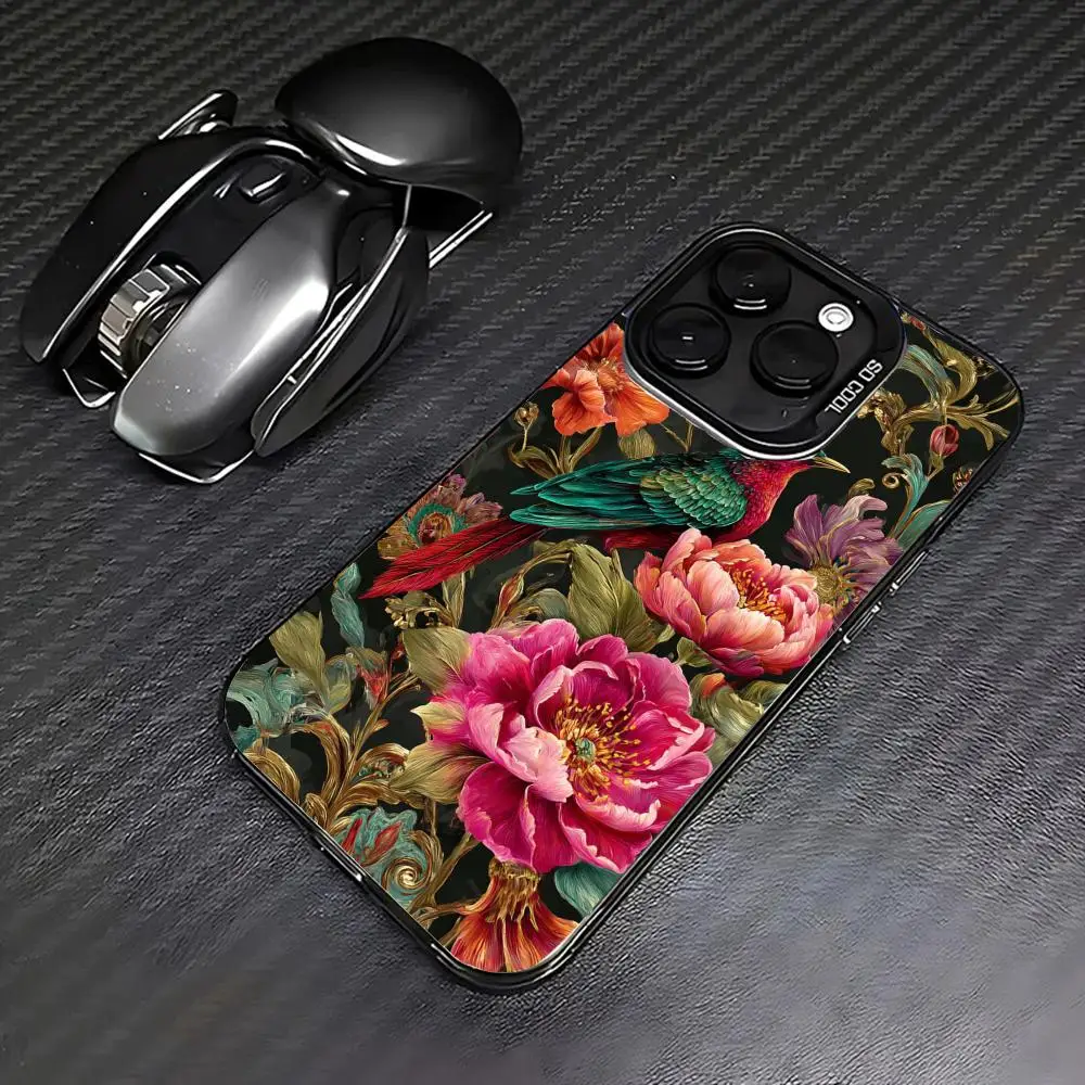 

Flowers and birds case for iPhone 16 15 14 13 12 11 Pro/ Max/Plus shock-proof rear cover anti-fingerprint