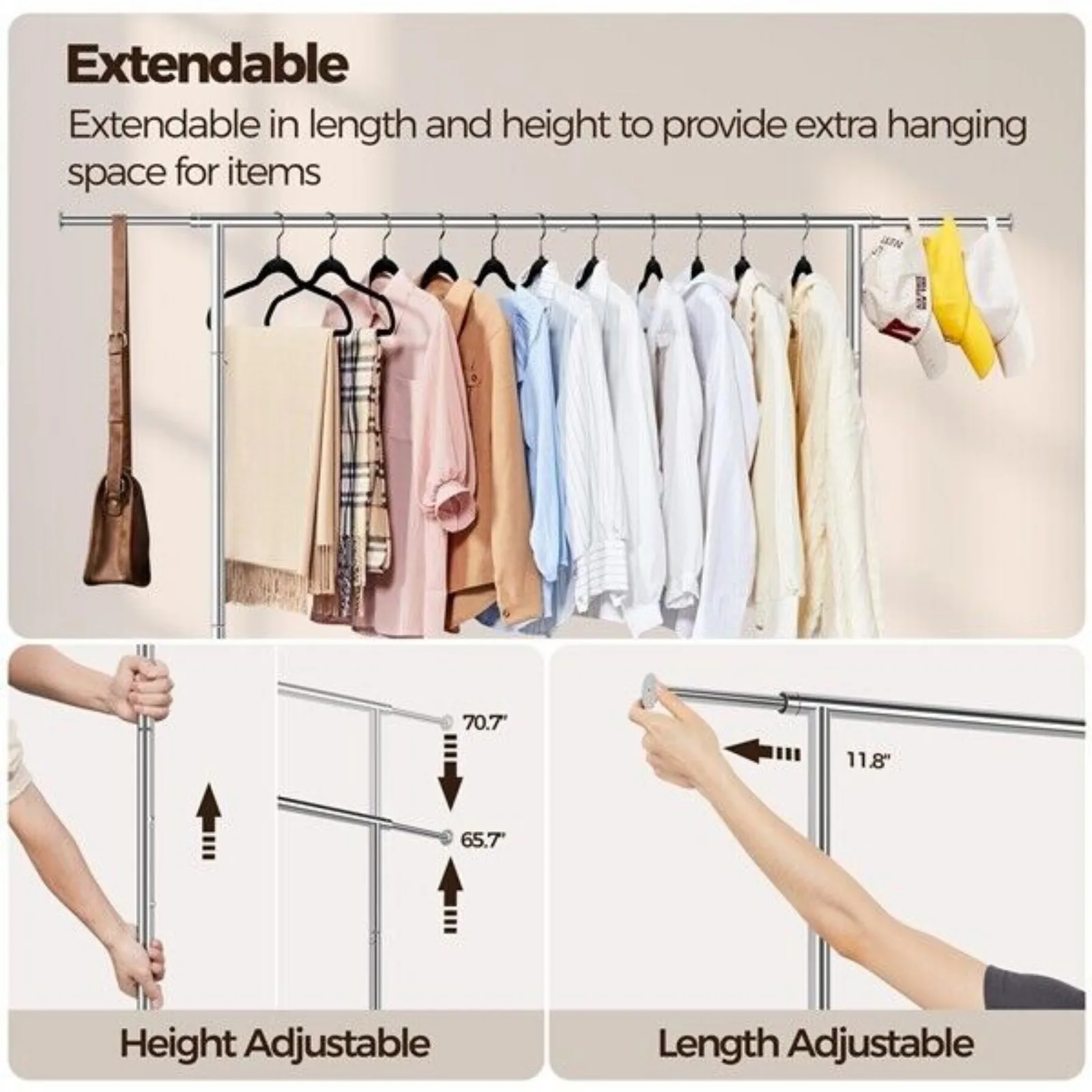 Imagem -06 - Heavy Duty Garment Rack Dobrável Rolamento com Rodízios Vestuário Ajustável Rack Eua