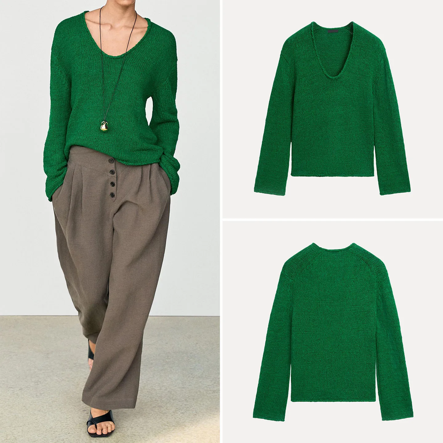 Fashionable Long Sleeve V-Neck Knitted Sweater Top Women's Autumn Wear Casual Loose Fit Knitwear Quality Material 2026 New Ar...