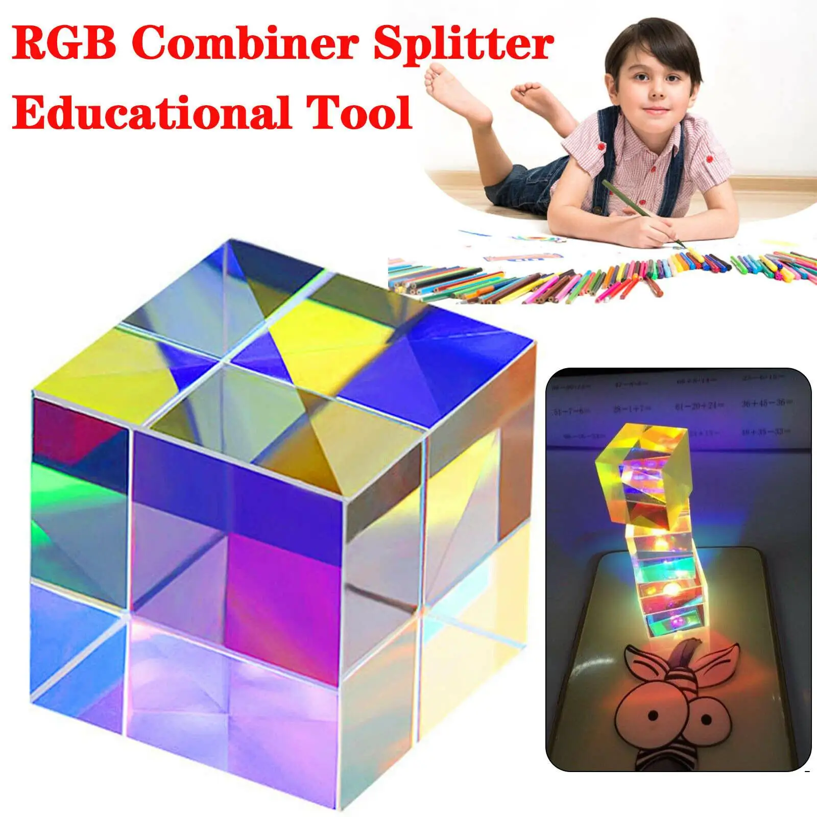 Optical Glass X-cube Dichroic Cube Design Cube Prism RGB Combiner Splitter Educational Gift Class Physics Educational Toy