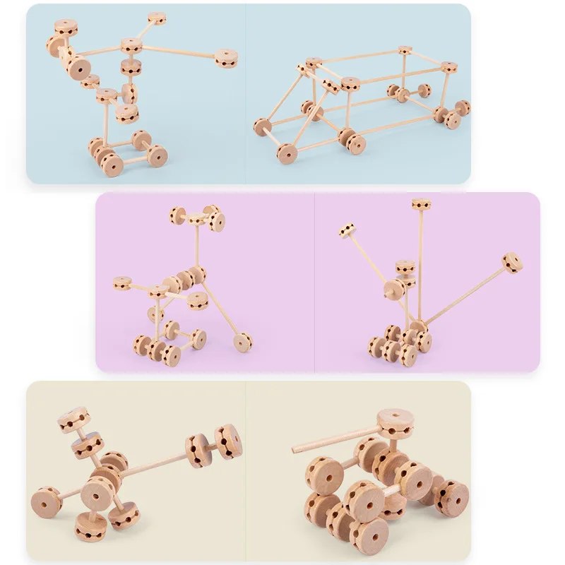 Montessori Wooden Building Blocks 3D Construction Toys Kids STEM Intellectual Development Imagination Training