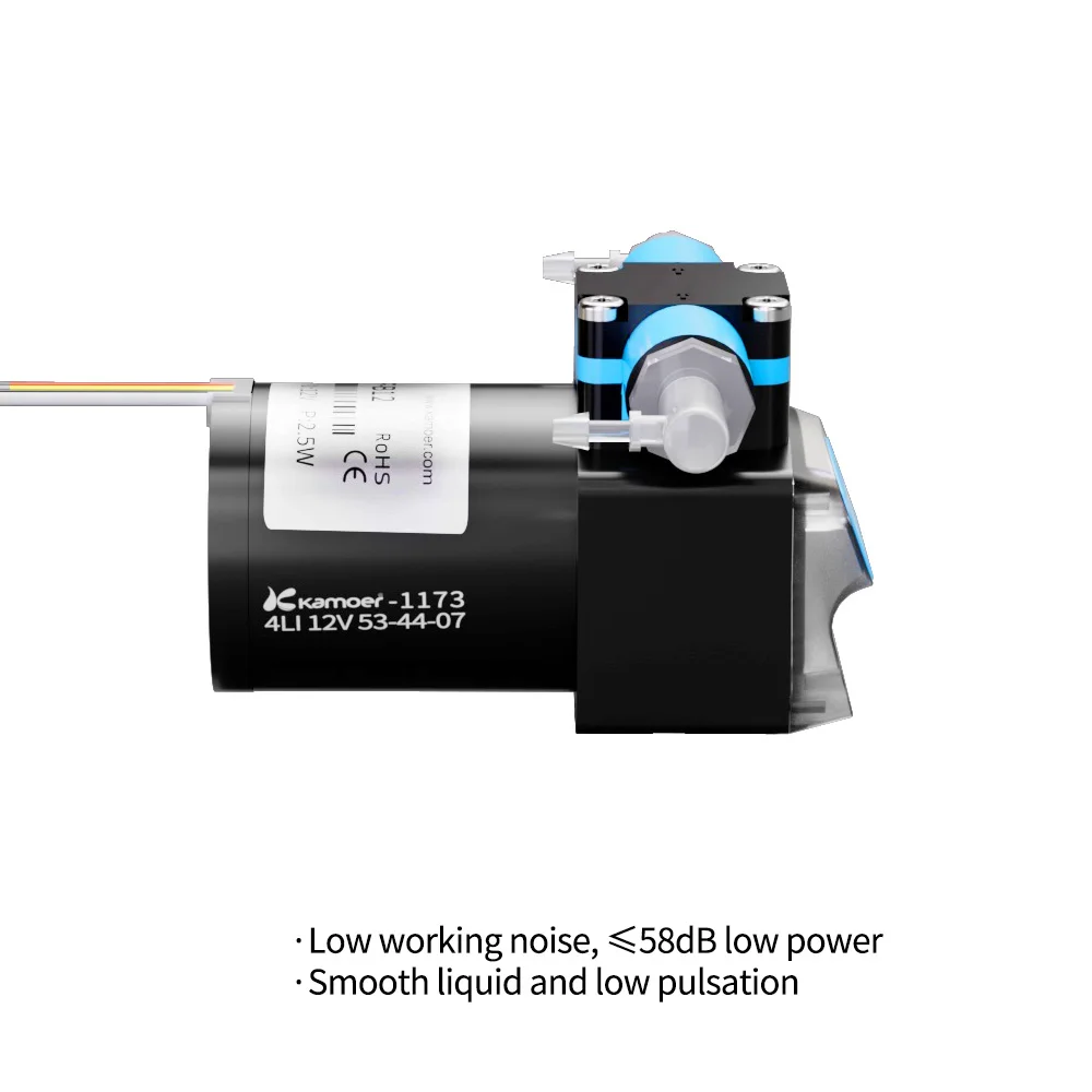 Bomba líquida de diafragma de baixo fluxo Kamoer, Motor sem escova DC, 6000H Sucção Lift, 5m com diafragma FFKM, 80ml por min, KLLP80, 12V, 24V