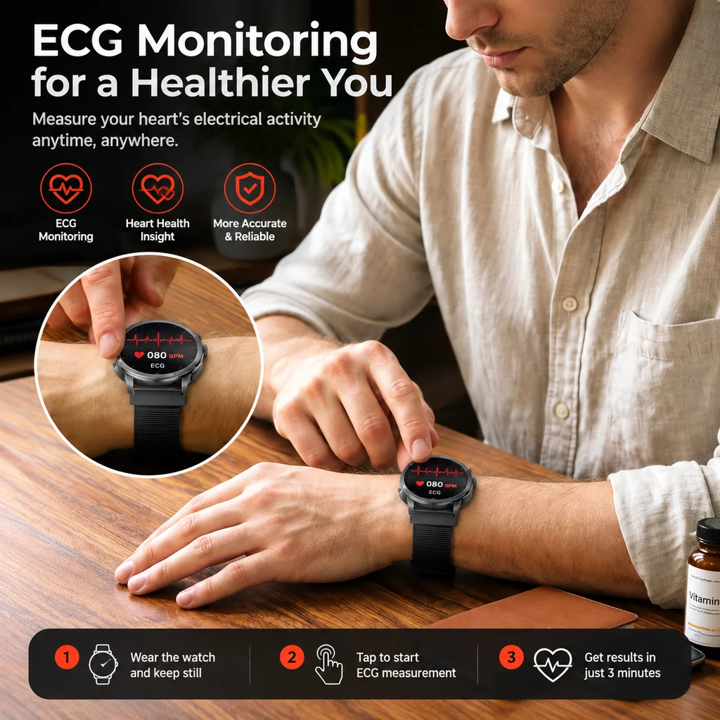 ECG Smart Watch Men Blood Pressure Uric Acid Lipid Body Fat BMI HRV SpO2 Family Care Fitness Tracker G band Smartwatch