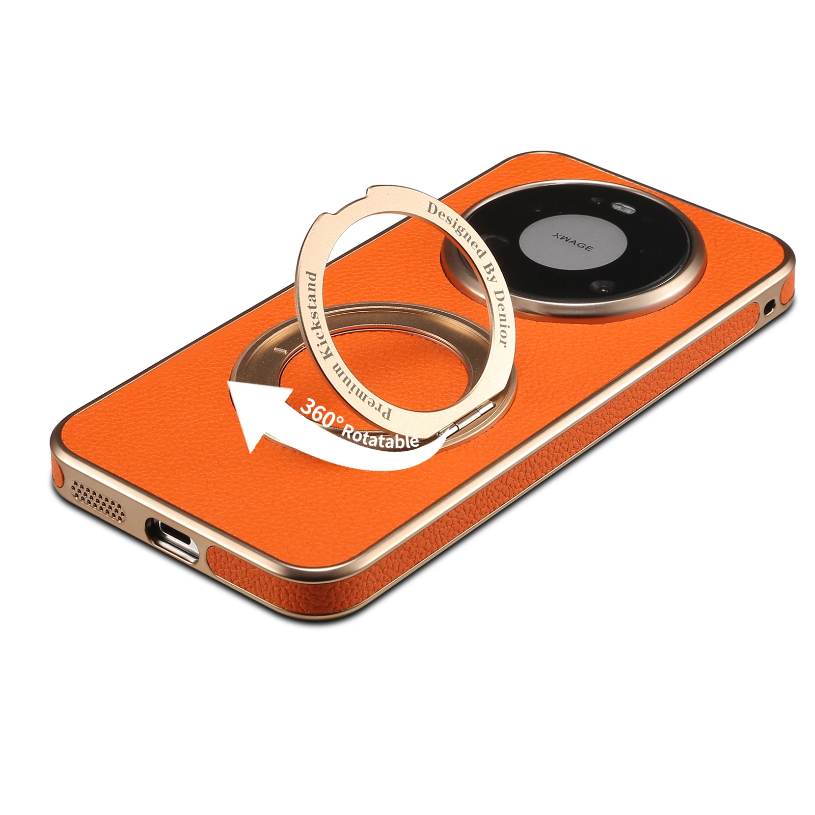 Denior Litchi Grain Phone Case Suitable for Huawei Mate 80 Pro Max, Faux Leather Cover With 360 Rotating Stand Holder view 5