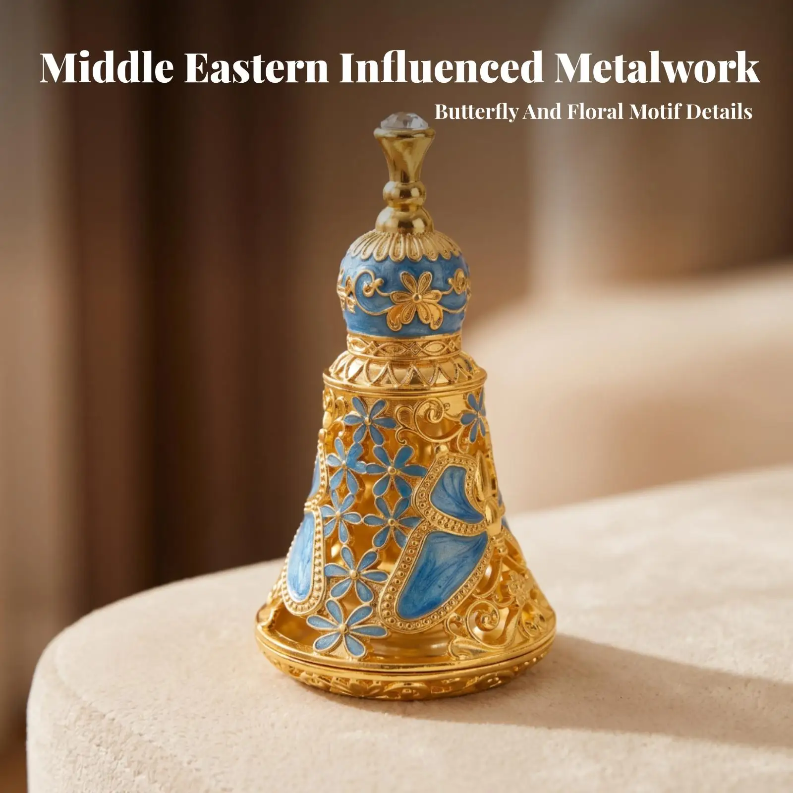 Metal Perfume Bottle with Stopper | Embossed Floral Detailing, Elegant, Filigree Fragrance Bottle, for Vanity Decor