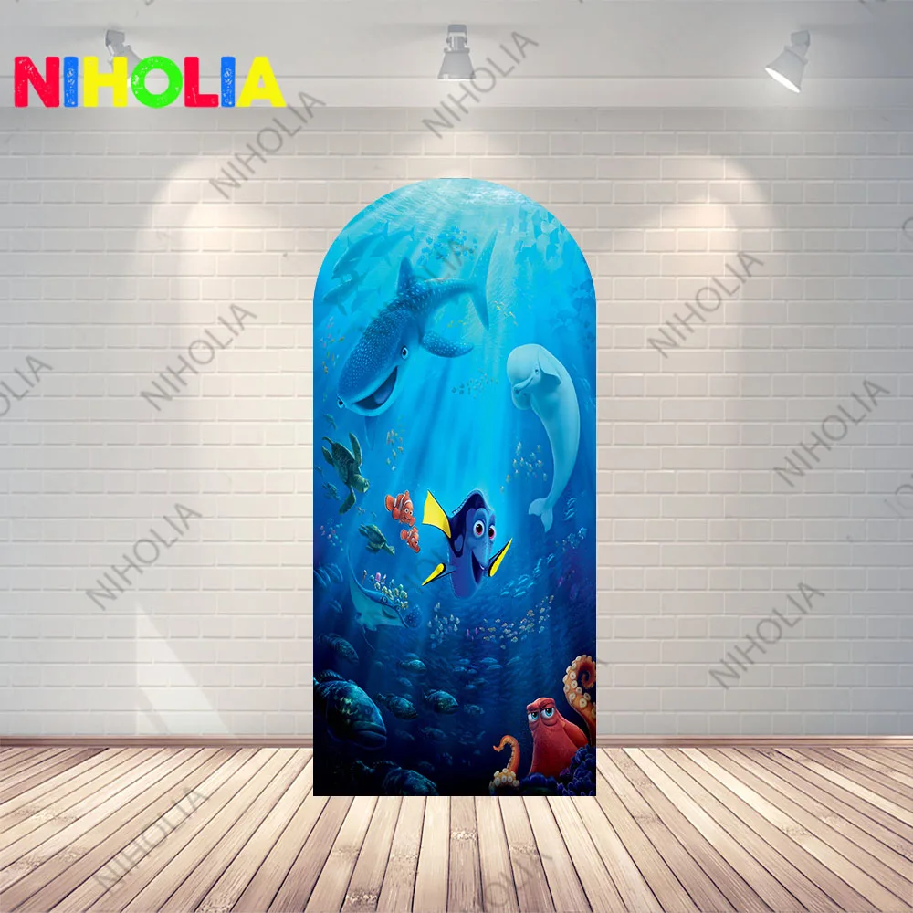 العثور على نيمو صورة خلفية قوس يغطي الاطفال حفلة عيد ميلاد استحمام الطفل خلفية Doubleside التصوير كشك الدعائم