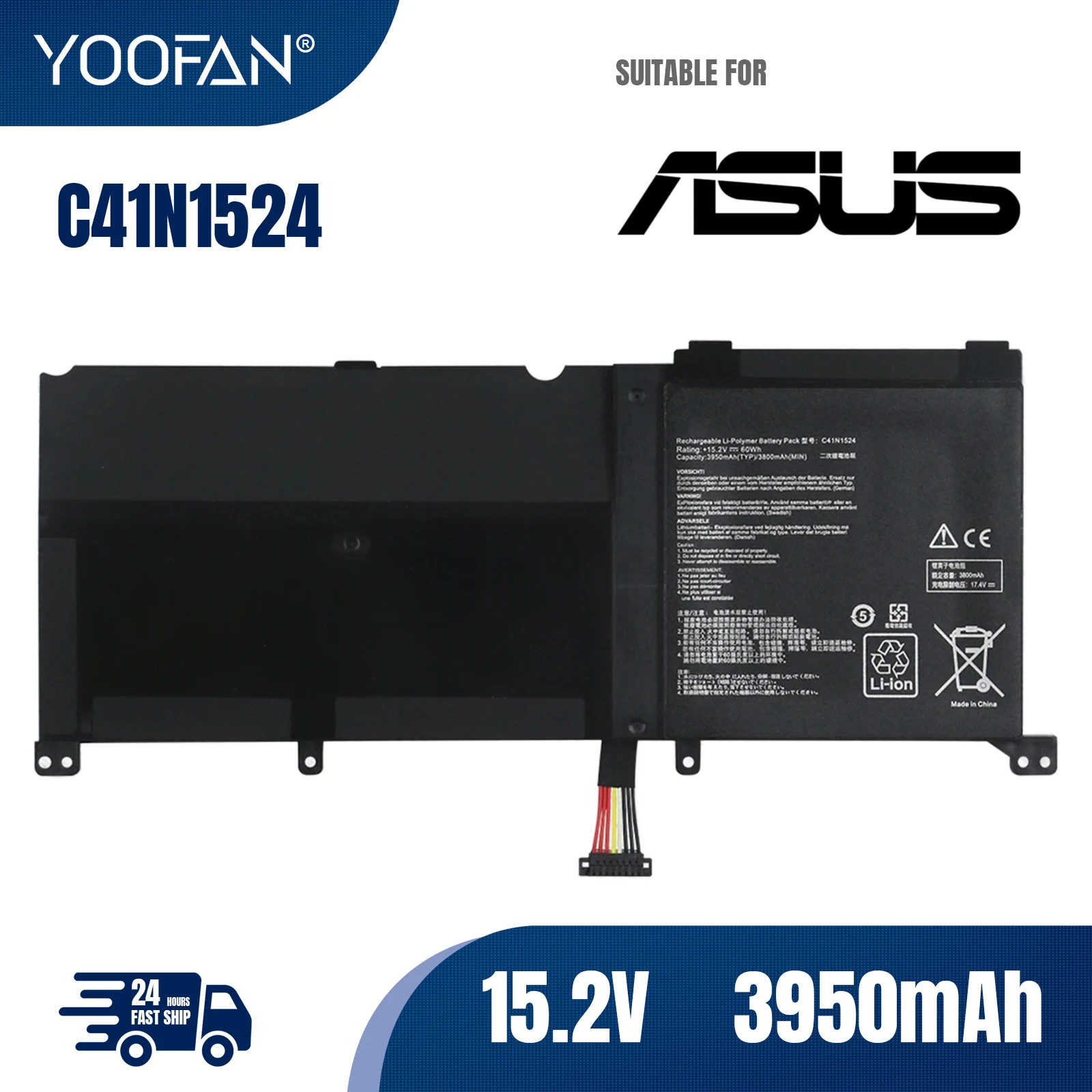 YOOFAN NEW C41N1524 Laptop Battery For ASUS Zenbook Pro UX501VW UX501JW G501VW N501JW N501VW N501VW-2B N501JW-1A N501JW-2B