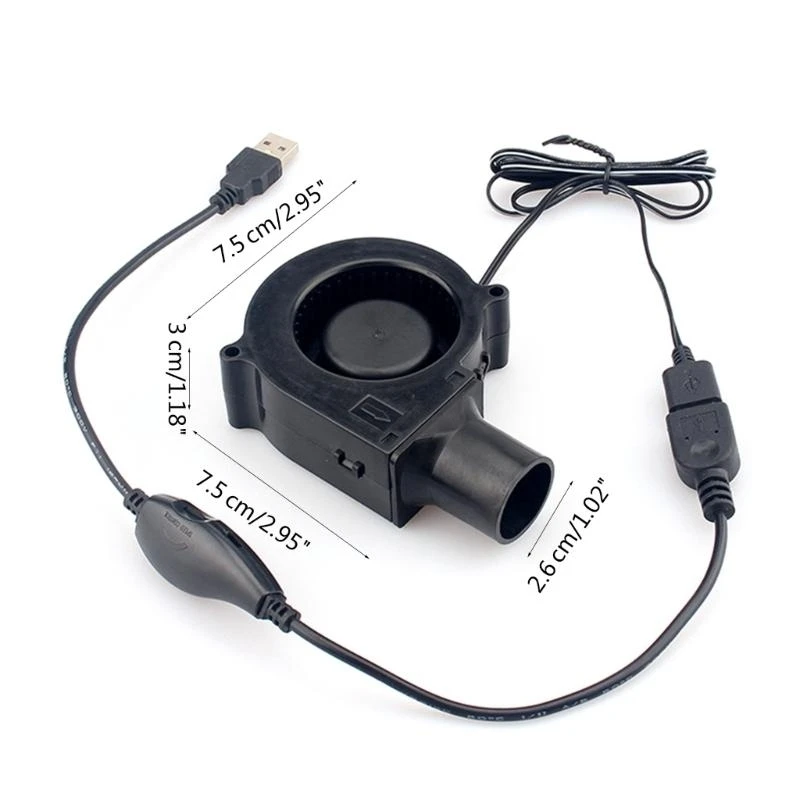 A2UD 7530 7CM 5V 2A Blower para piquenique e acampamento Ventilador USB velocidade ajustável com rolamento óleo