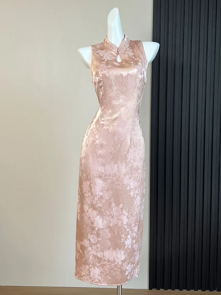 

Новое китайское женское платье-ципао розового цвета с воротником, длинное, для свадебной церемонии, утренний халат, для церемонии чаепития, женское платье