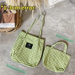 Vintage Plaid Women Canvas Shopping Bags Female Thin Strap Cloth Handbags Student Girls Travel Casual Tote Large Shoulder Bag