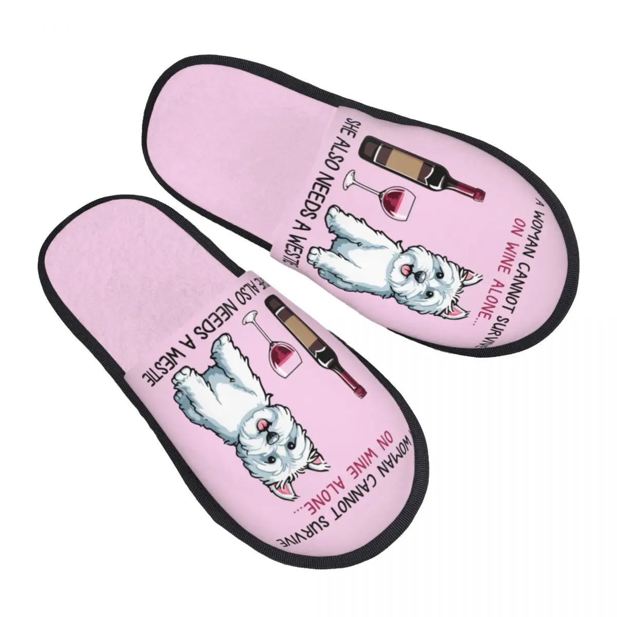 

Westie And Wine Funny Dog Cartoon House Slippers Comfy Memory Foam West Highland White Terrier Slip On Bedroom Slipper Shoes