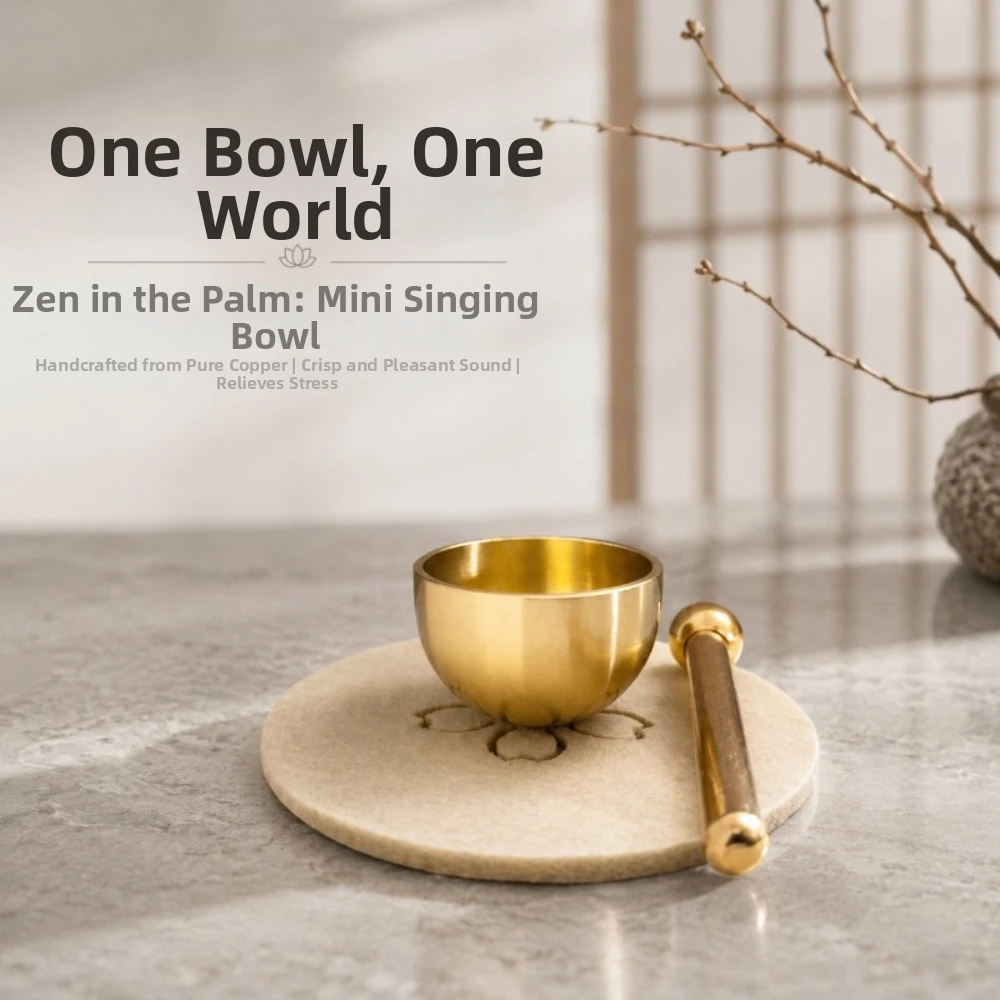 Mini Singing Bowl Set with Mallet and Ball Relaxing Sound Meditation Sound Bowl Handmade Brass Copper Chant Bowl