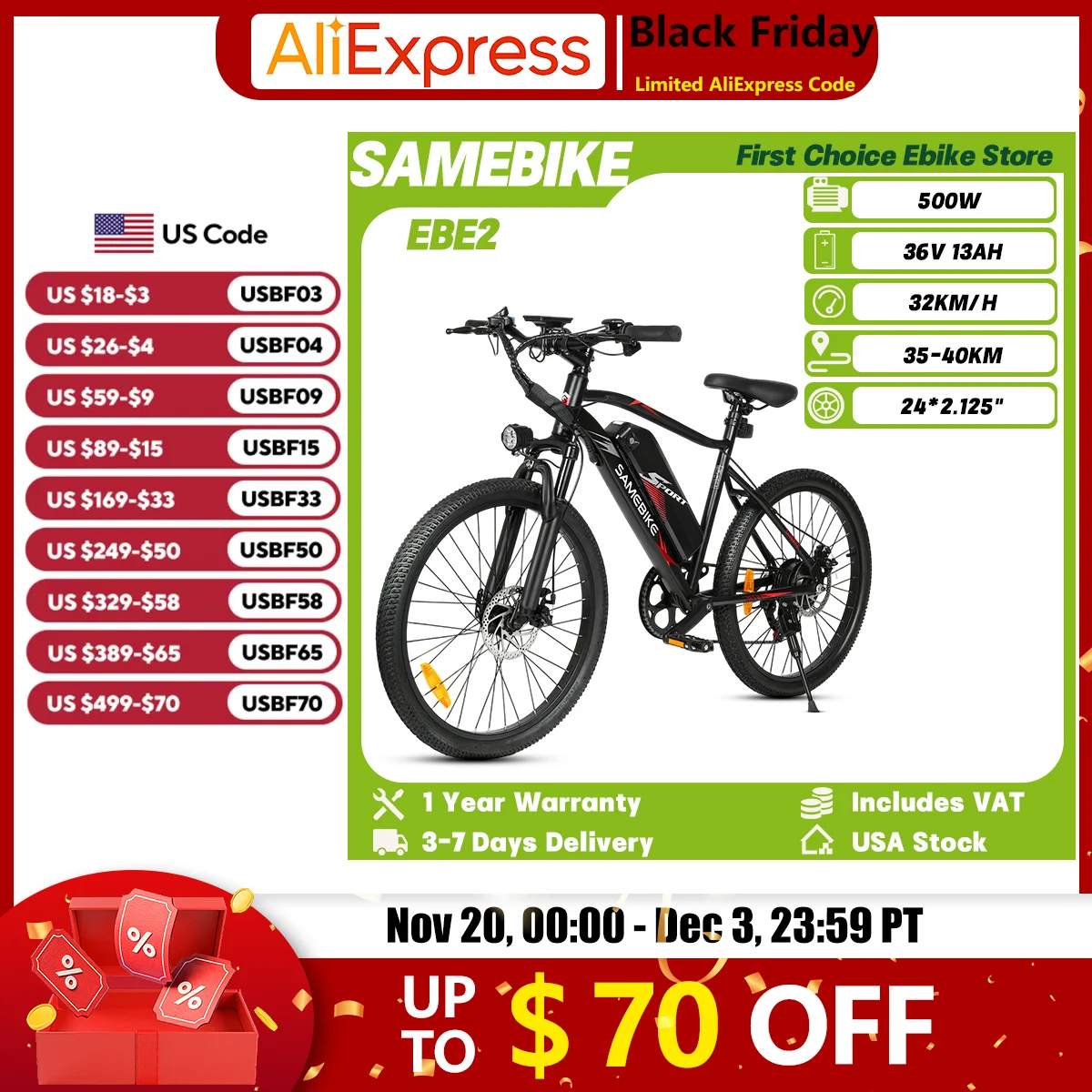 

SAMEBIKE EBE2 Adult LCD Color Display Ebike 500W 36V 13Ah Urban Commuting Electric Bicycle 24*2.125" Tire Mountain Electric Bike