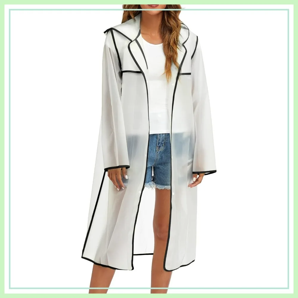 

Reusable Waterproof EVA Long Rain Ponchos with Hoods for Women Men