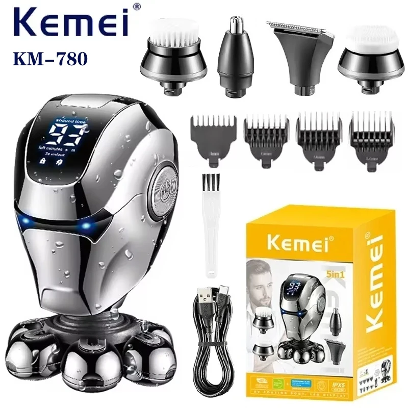 

Kemei 7 Head Electric Shavers For Bald Men Waterproof Bald Head Shaver 7 Blade Beard Shaving Machine km-780