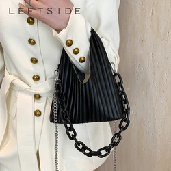 LEFTSIDE Pu Leather Shoulder Bags for Women 2024 Y2K Fashion Chain Handbags and Purses Mini Solid Color Bucket Crossbody Bag