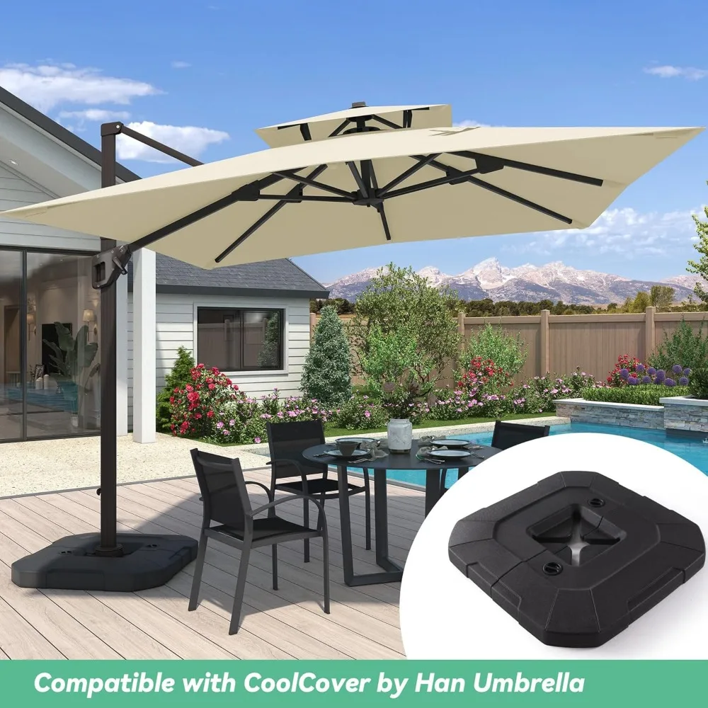 قاعدة مظلة للفناء الخارجي شديدة التحمل مع حشوة الماء والرمل، تدعم مظلات بقوة 220 رطلًا