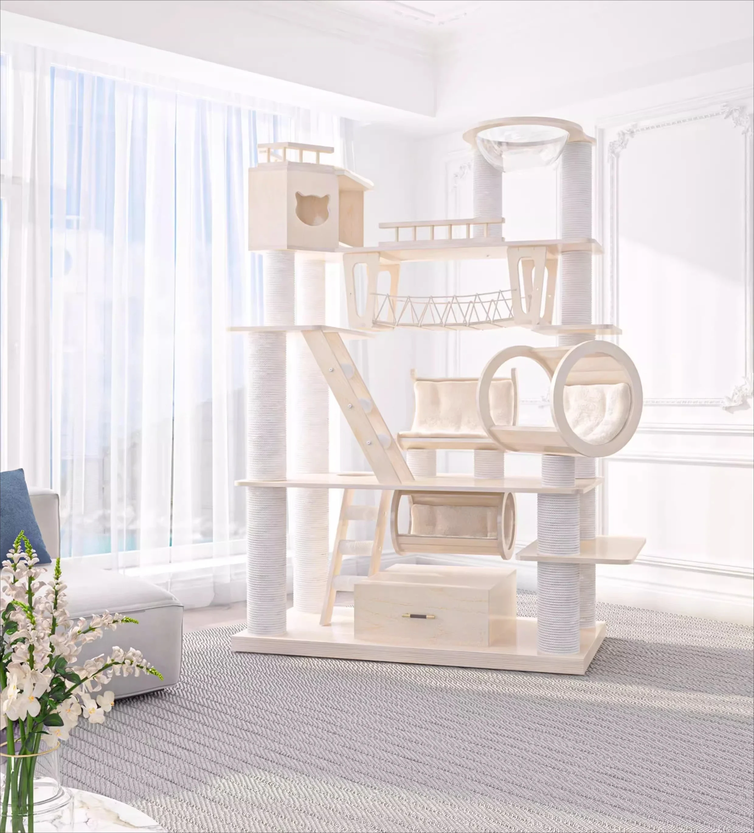 

X Cat climbing frame, nest tree integrated super large solid wood, wood, frame cat villa