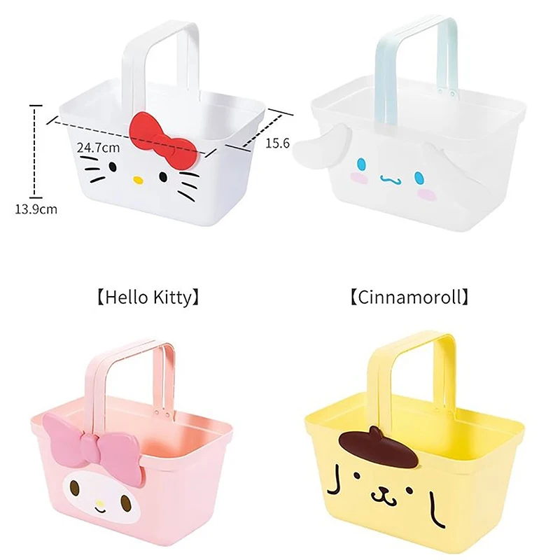 Kawaii Sanrios Storage Basket Cartoon Cinnamoroll Hello Kitty My Melody Hand Snack Shopping Basket Anime Wash Baskets