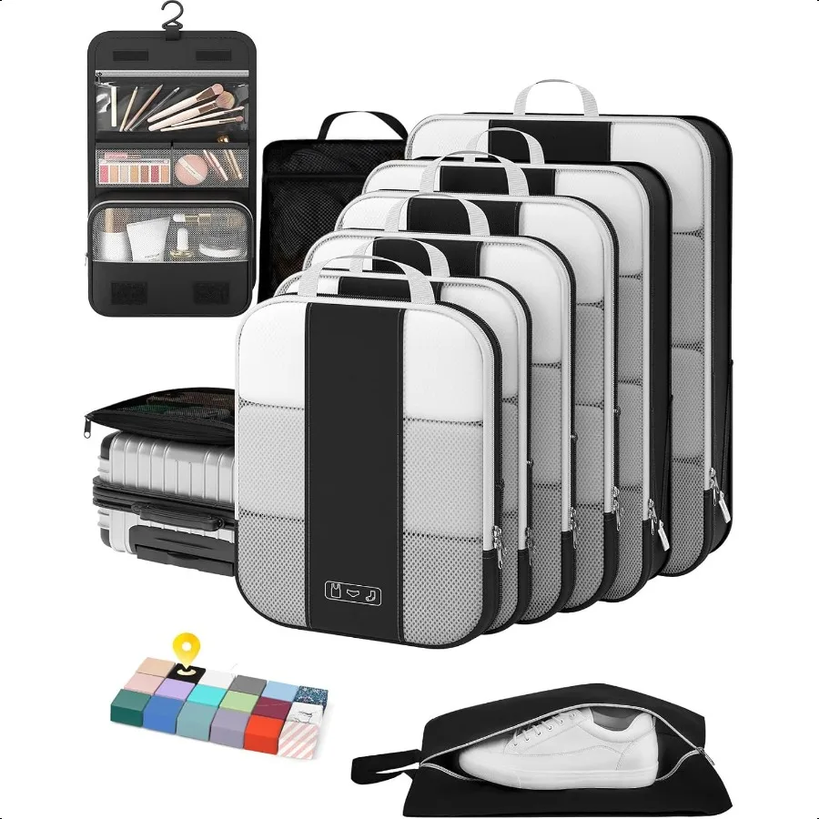 

10 Set Comprion Packing Cubes for Travel entialsComprible Expandable Packing Cubes for Suitcase Lage Organizer Bags for Travel