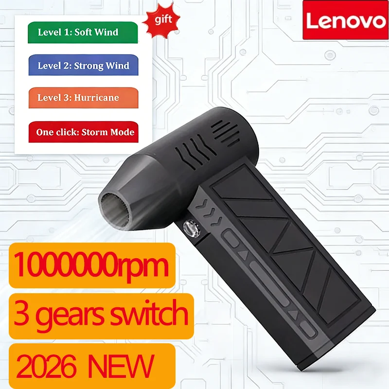 

Lenovo Mini Turbo Jet Fan Electric Air Duster 1000000RPM Adjustable Wind Speed Rechargeable Violent Blower