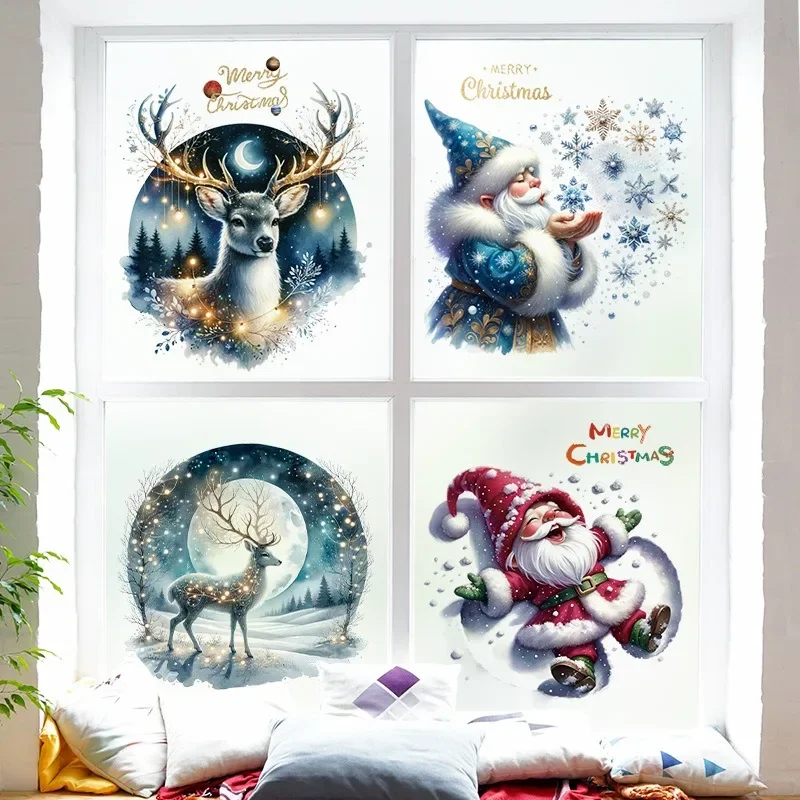 Christmas Wall Stickers Santa Claus Elk Snowman Elk Snowflake Window Glass Mural Stickers Happy New Year Merry Christmas Decor