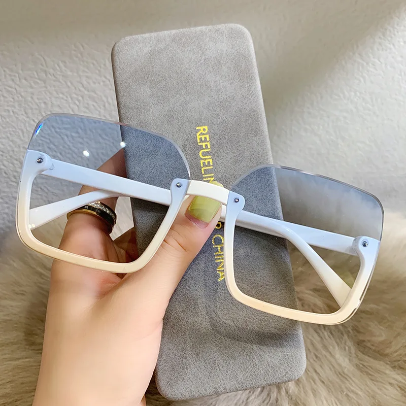 Rimless Square Sunglasses Women Oversized Gradient Sun Glasses Luxury Brand Vintage Big Frame Sunshade Lunette De Soleil Femme