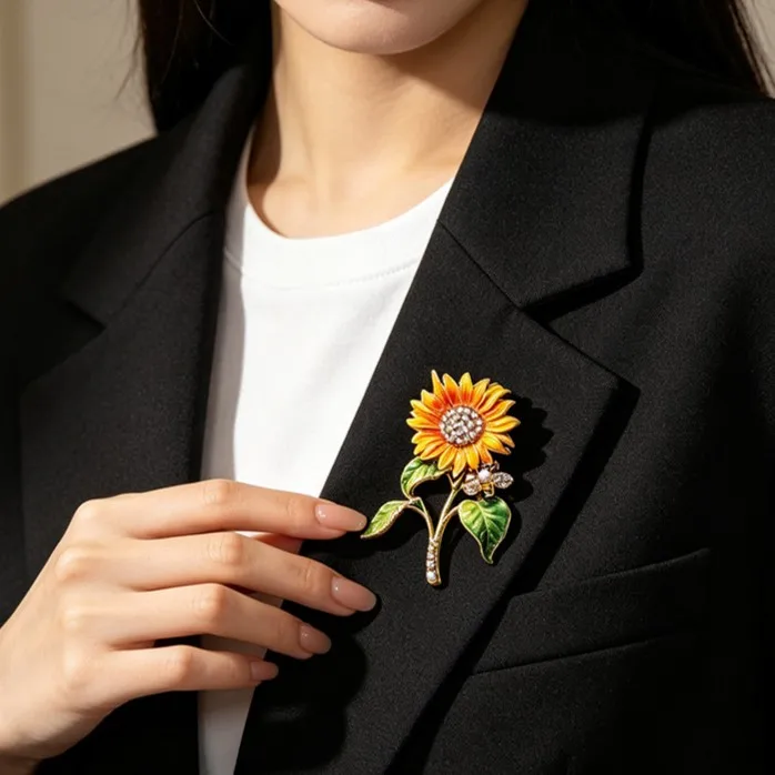 Cross border new plant flower brooch, high-end women's sunflower brooch clothing accessories