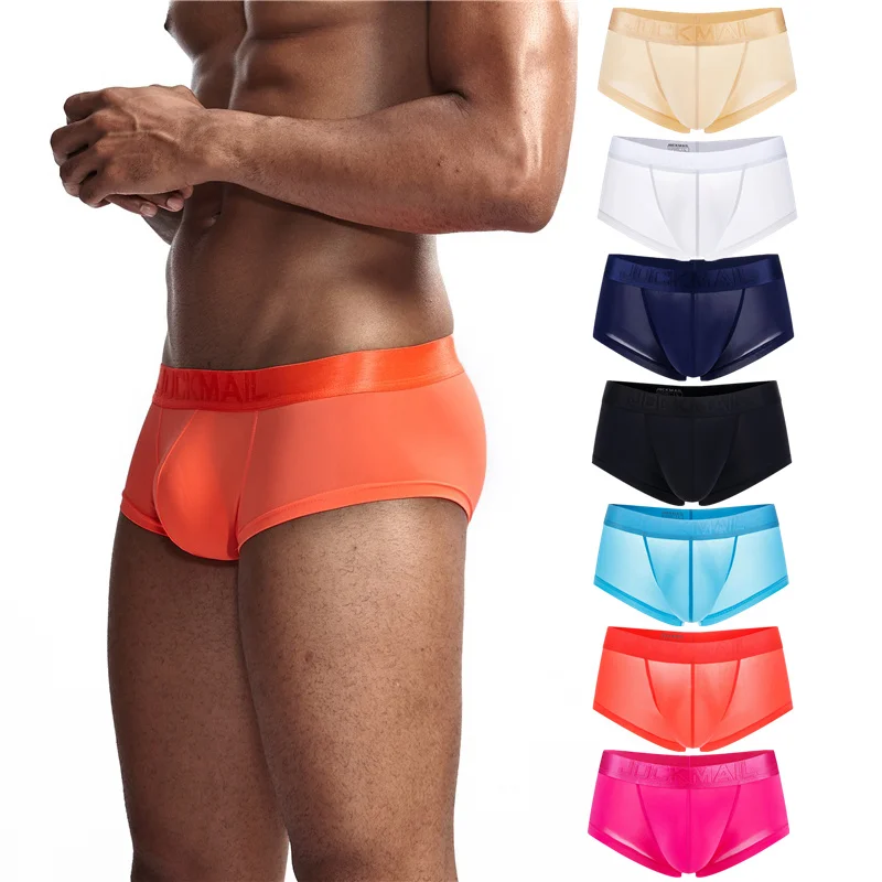 Jockmail Summer Cool Sexy Men Underwear Boxer Shorts Ultra fine Ice silk U Convex Pouch Male Underpant Cueca Homme Slips Trunks