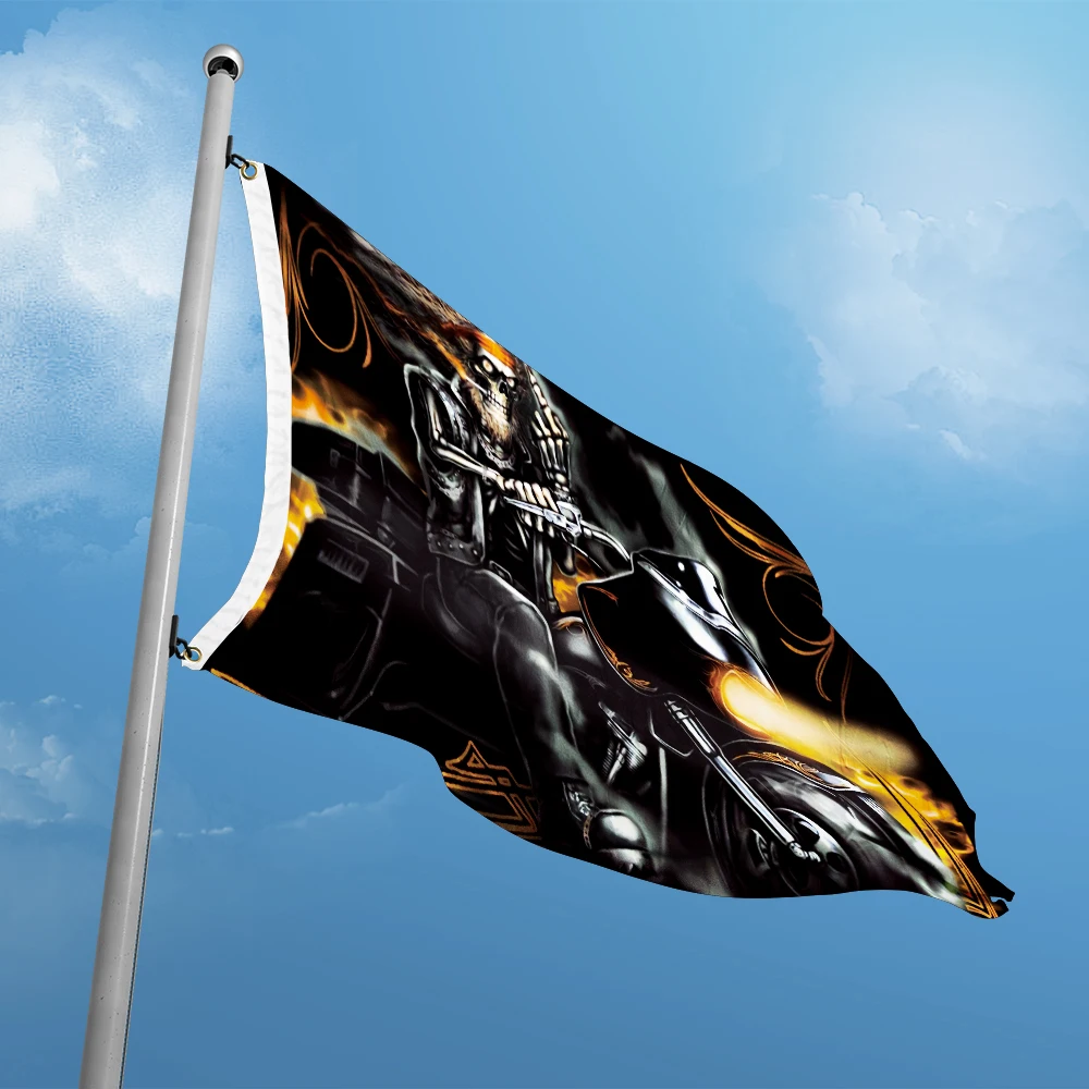 The Evil Darkness Skull With Smoking Middle Finger Flag Motorcycle Biker 3ft x 5ft Polyester Banner Flying 150* 90cm Custom