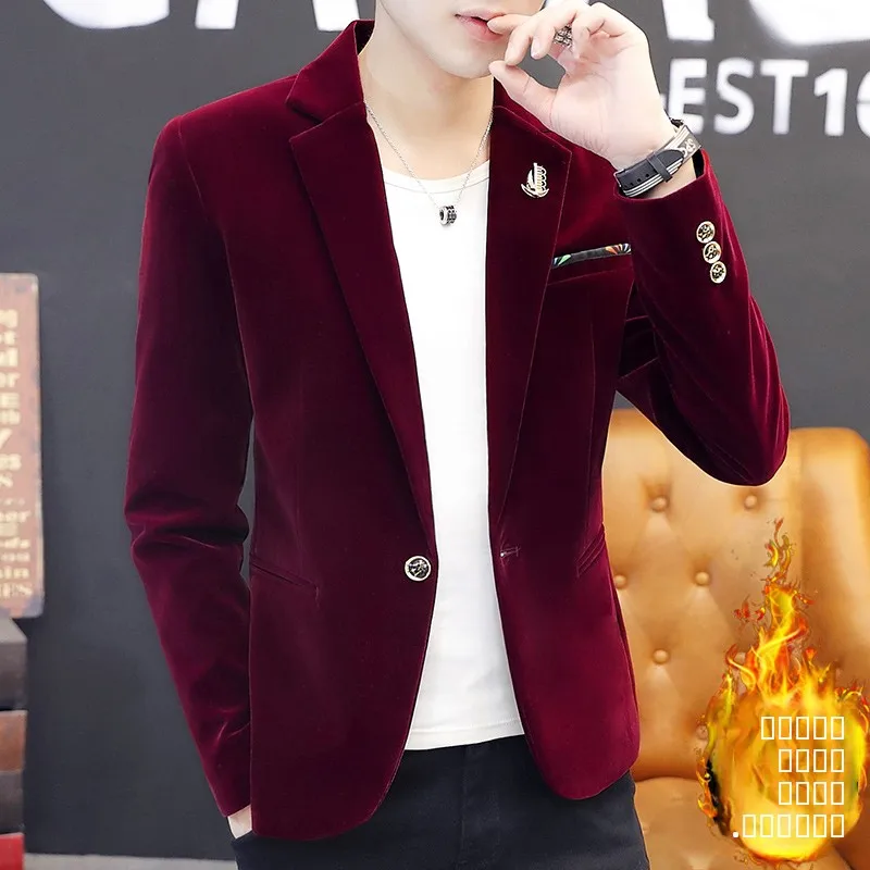 

Thickened Gold Velvet Fleece Men's Suit Jacket Autumn Winter Fashion Stylish Slim Fit Korean Version Long Sleeve Casual Coat