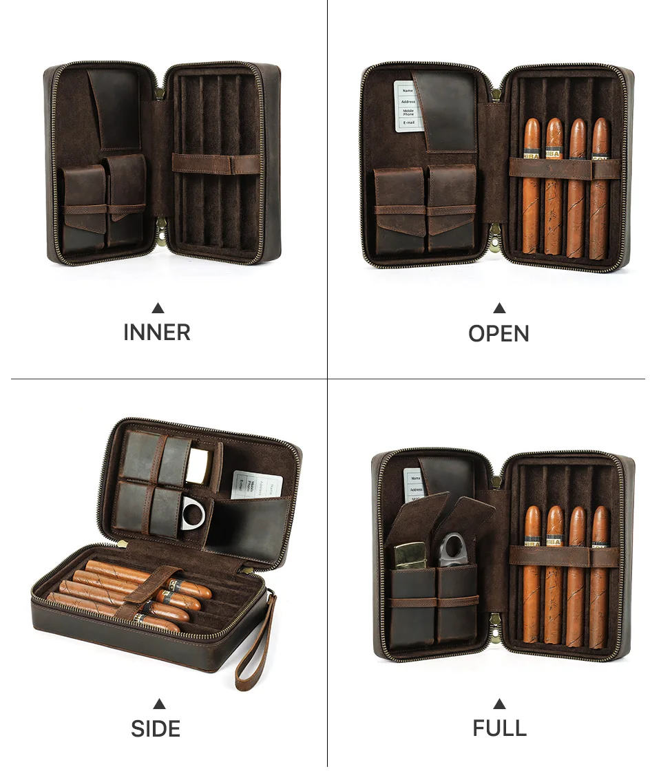 Contact's Family Echtes Leder Zigarre Reiseetui Halter Männer mit Feuerzeugschneider Tasche Humidor Box Zigarre Zubehör Geschenkset – Detail 8