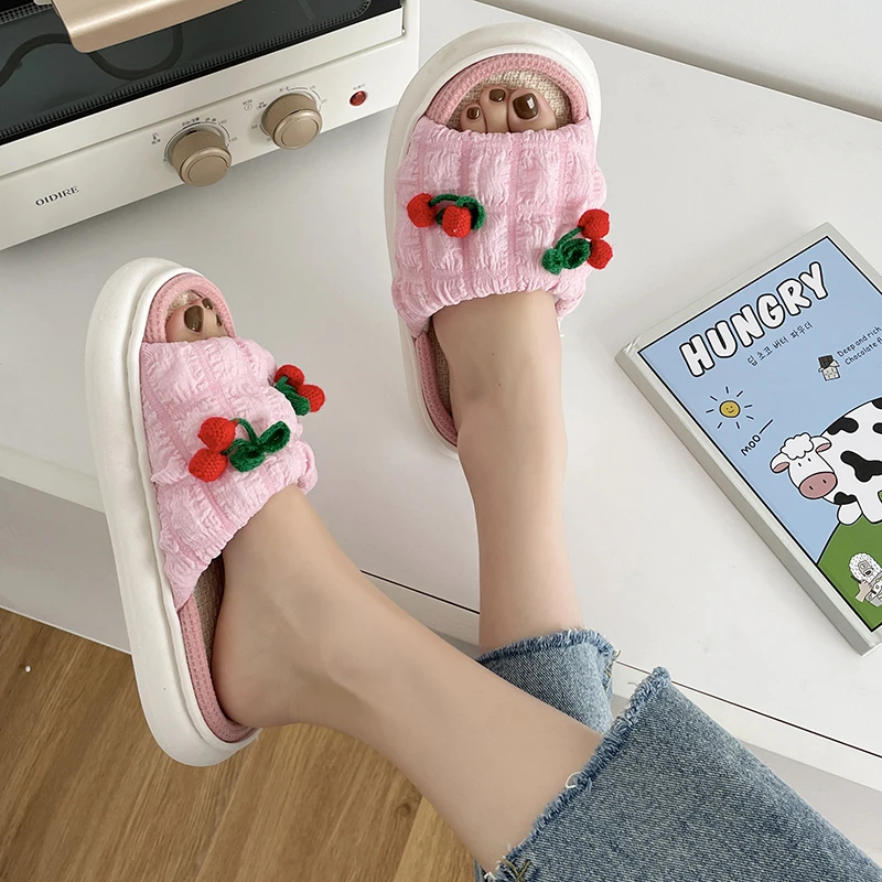 Slippers Women 2022 New Summer Comfortable Soft Women' Shoes Fashion Cute Thick Bottom Cherry Sandals and Slippers