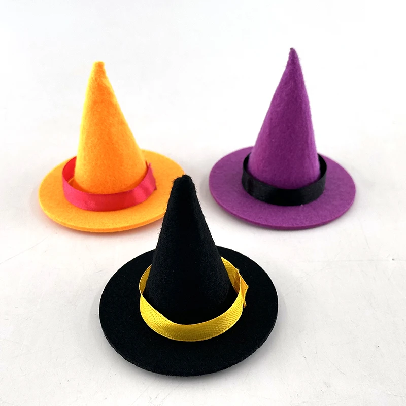 10pcs Mini Felt Witch Hat for Halloween Party Decoration DIY Handmade Wine Bottle Decor Cosplay Costume Props Party Favors