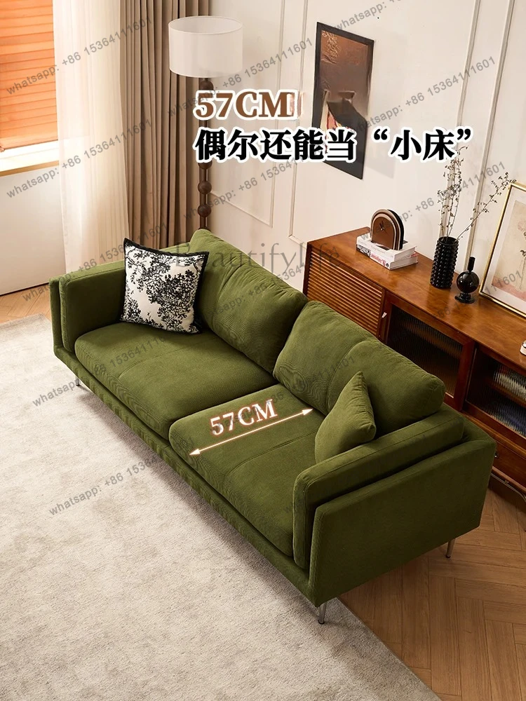 Nordic fabric sofa light luxury simple small apartment living room retro green corduroy straight sofa