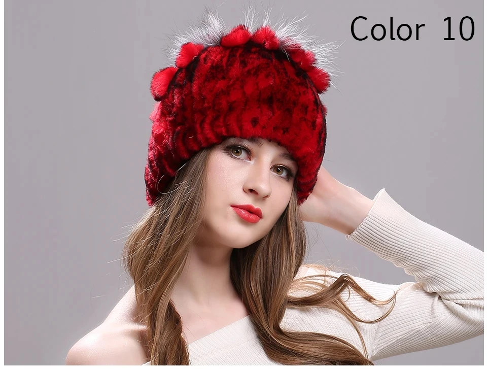 Strickmütze für Damen, 100 % echte Rex-Kaninchenfellmütze mit Blumen, Oberteile, warme, hochwertige Beanie-Damenmütze aus echtem Pelz für den Winter – Detail 27