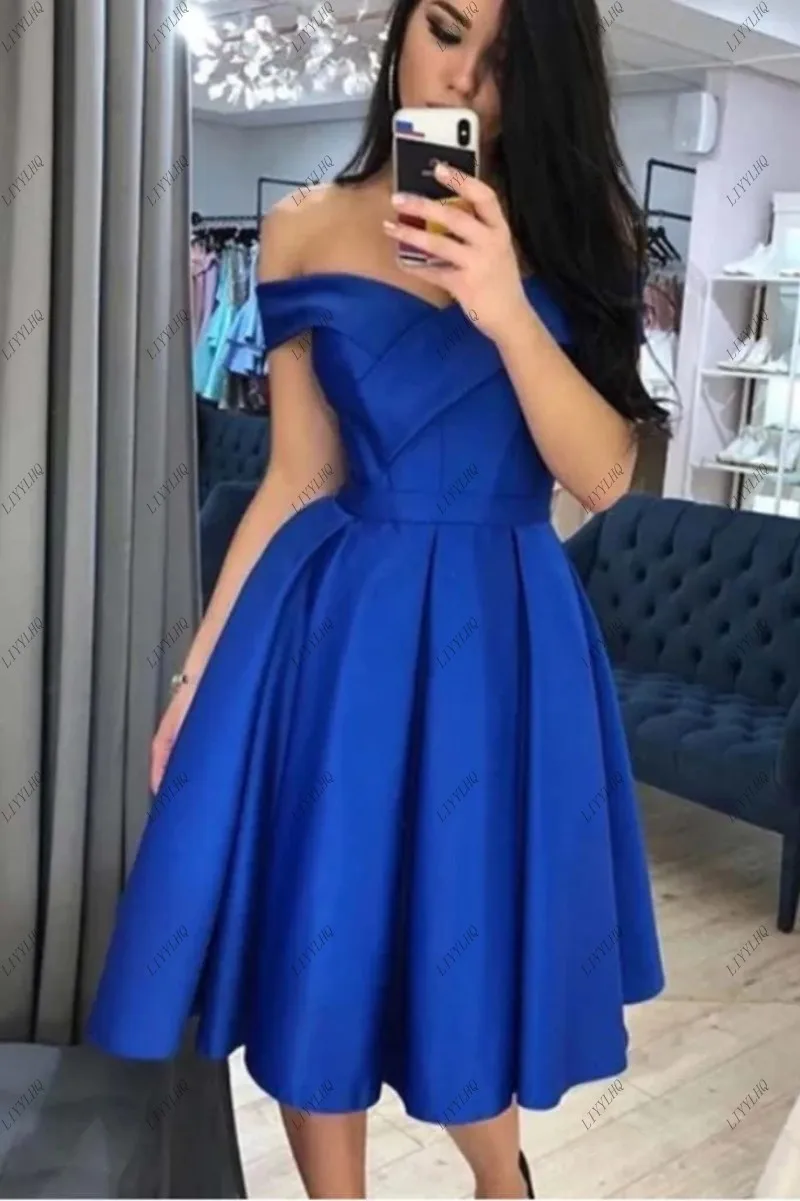 LIYYLHQ Royal Blue A-line Short Homecoming Dress Women's Knee Length Satin Graduation Homecoming Dresses 2024 Robe De Soirée