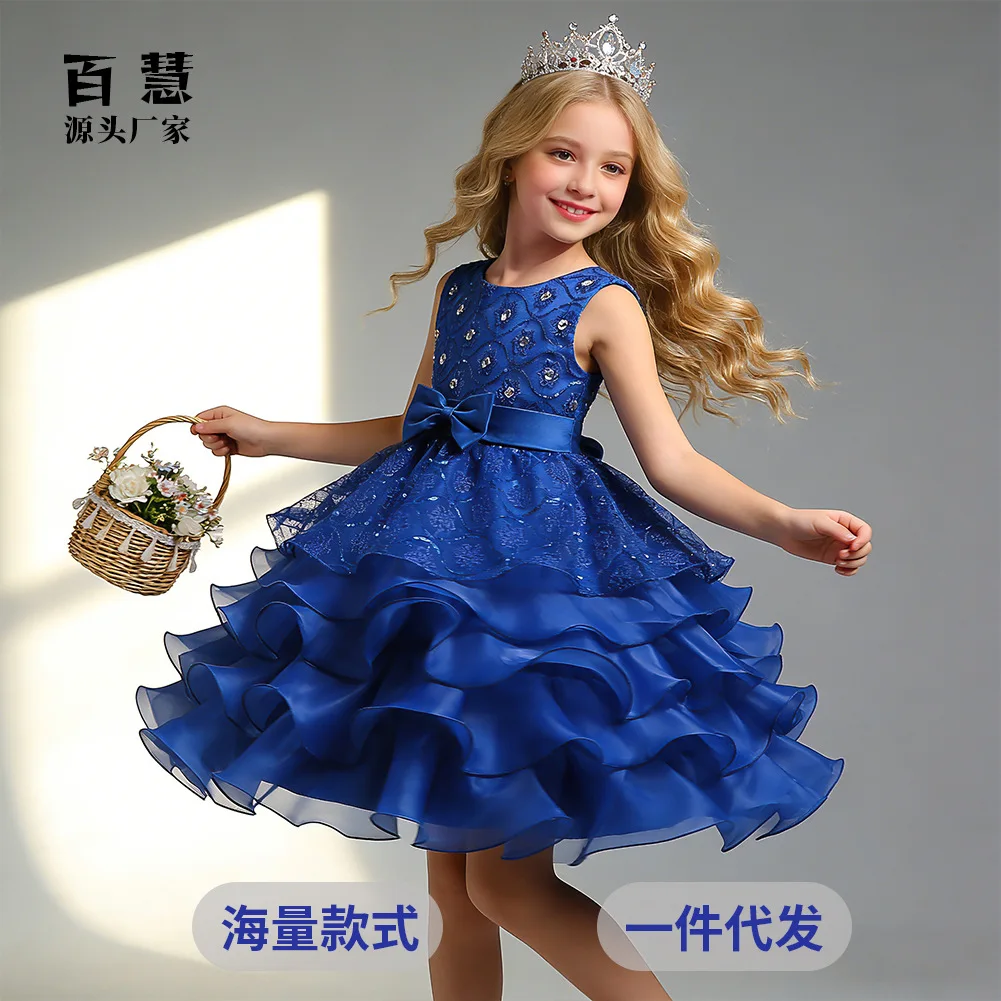 Korean version of the older children's ruffle leaf dress skirt, children's bow dress