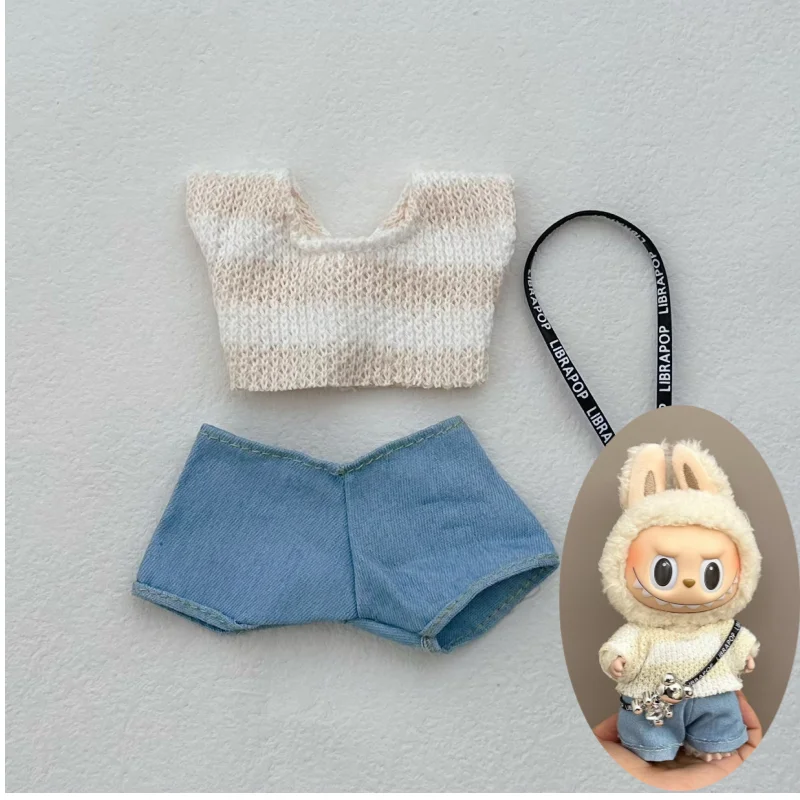 

Suitable for V1/2/3 Labubu T-shirt Pants Set 17cm Plush Doll Clothes Accessories Cute Decoration Fashionable Birthday Gift