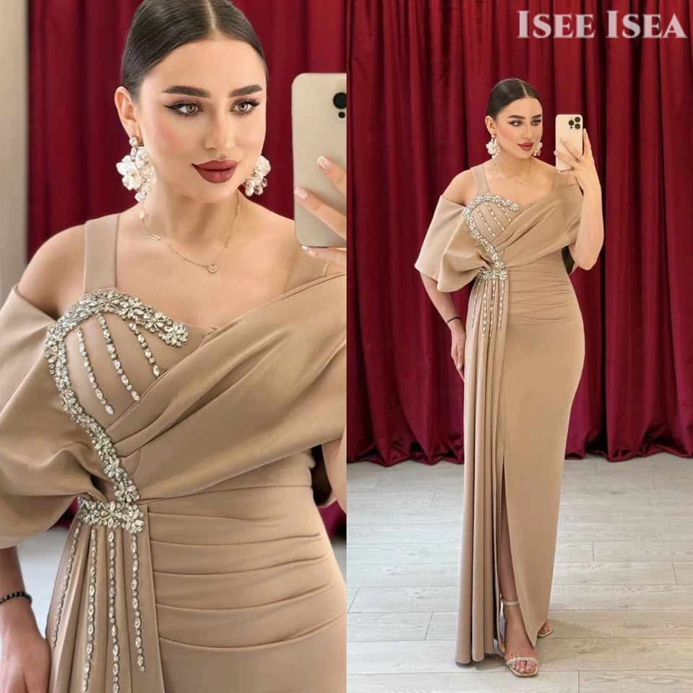 Light Blue Evening Dresses Woman Satin Simple High Spilt Prom Gowns إيلي صعب Wedding Guest Dress Customized Plus Size