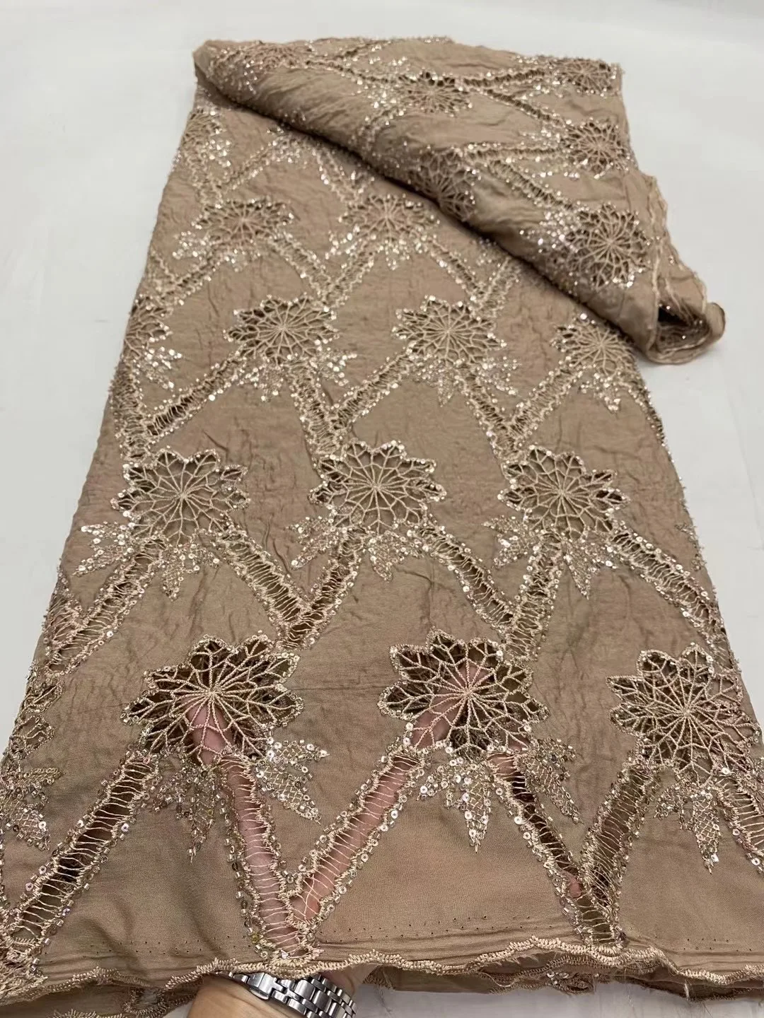 African Nigerian Tulle Lace Fabric，for Sewing Wedding Party Gown Dress, High Quality,Embroidered Cotton Damask, 5Yard, 2025 image 6
