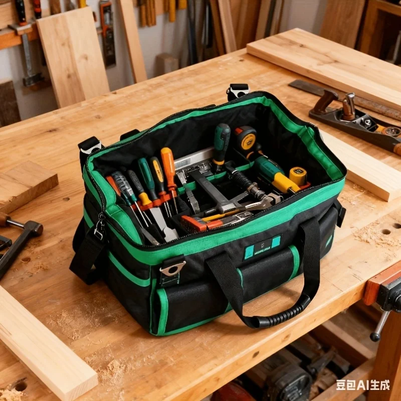 Large Capacity Zipper Electrician Tool Bag, Heavy Duty Wide Opening Tool Storage Organizer with Comfort Soft Handle