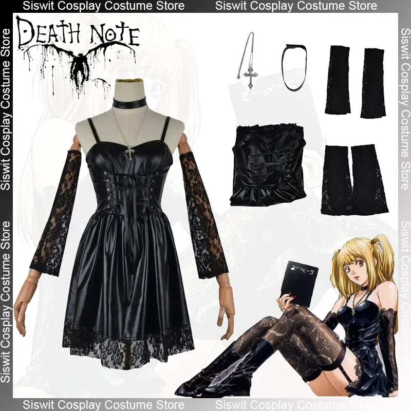 

Anime Death Note Misa Cosplay Costumes Leather Sexy Dress Neck Jewelry Necklace Stockings Accessories Full Set Party Outfits