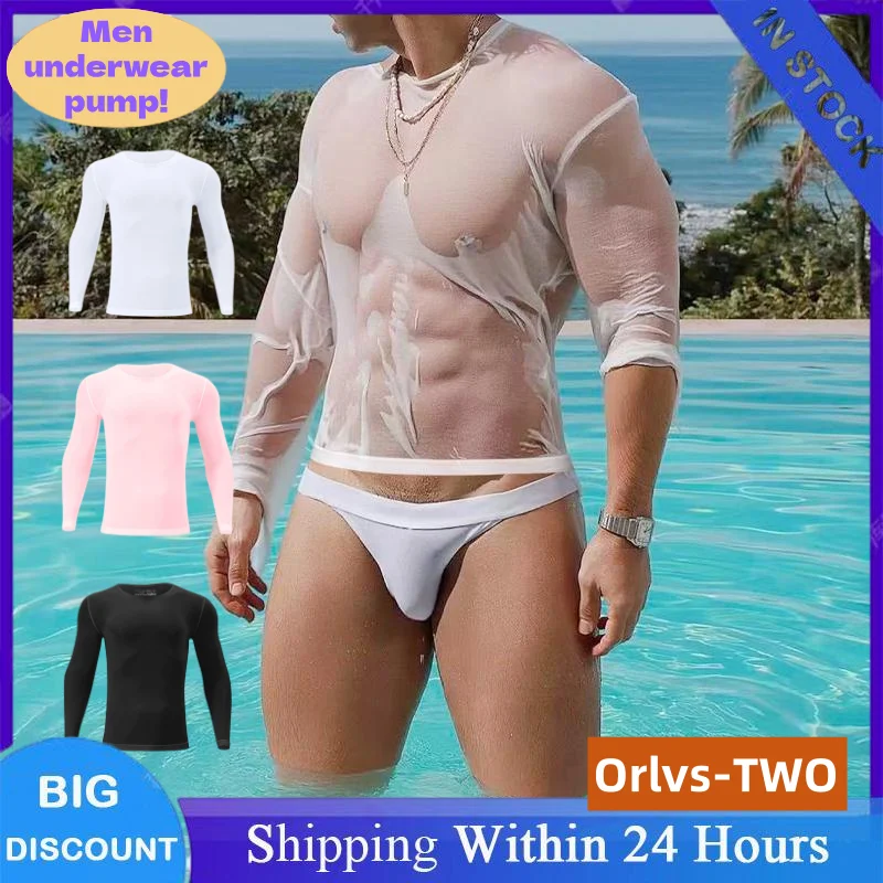 

Mens Undershirts Mesh Underwear T-shirts Transparent Male Long Sleeve T-thirts Tops Slim Fitness Gym Bodybuilding Homewear