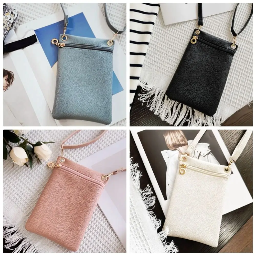 PU Litchi Pattern Mini Crossbody Bag Casual Wallets Shoulder Bag Mobile Phone Storage Bag Sweet Color Single Shoulder