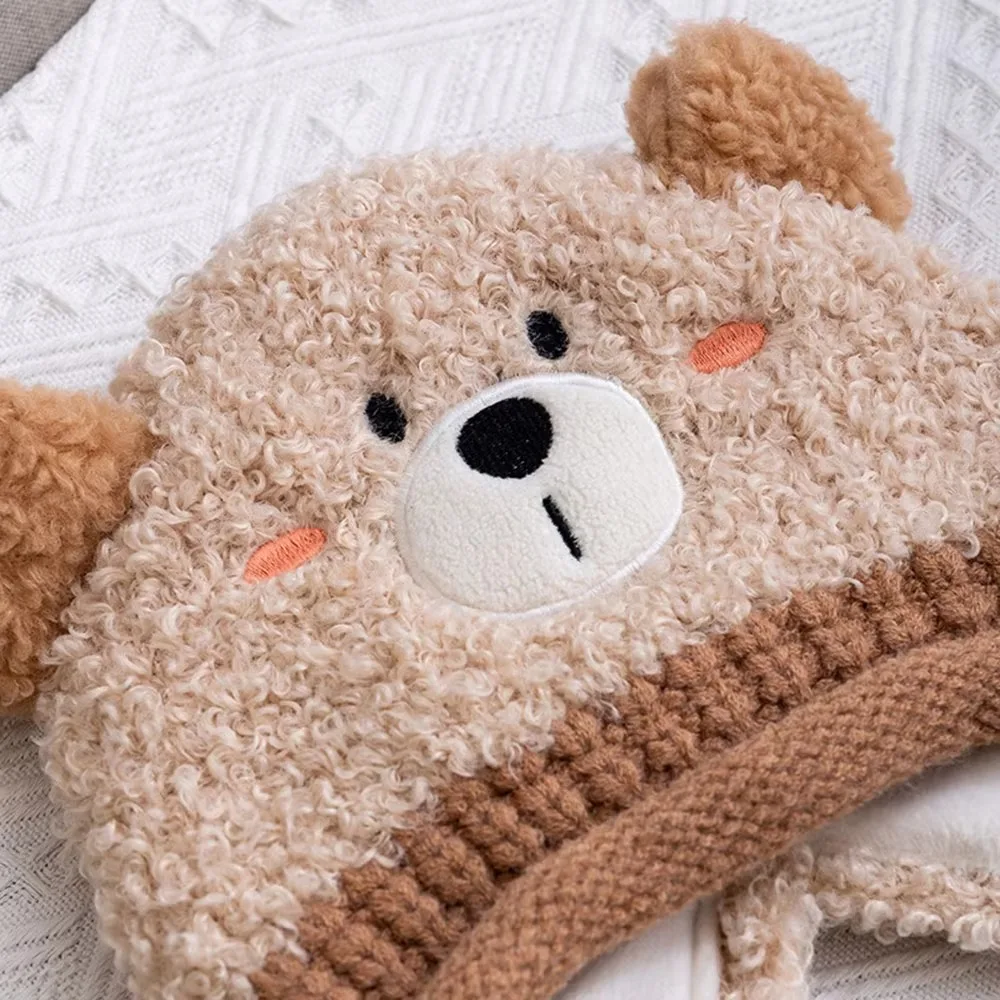 Nuevo 2 en 1 orejeras de invierno para niños, gorro con protección para los oídos de Panda de dibujos animados suaves y esponjosos, gorro tejido cálido a prueba de viento para niños