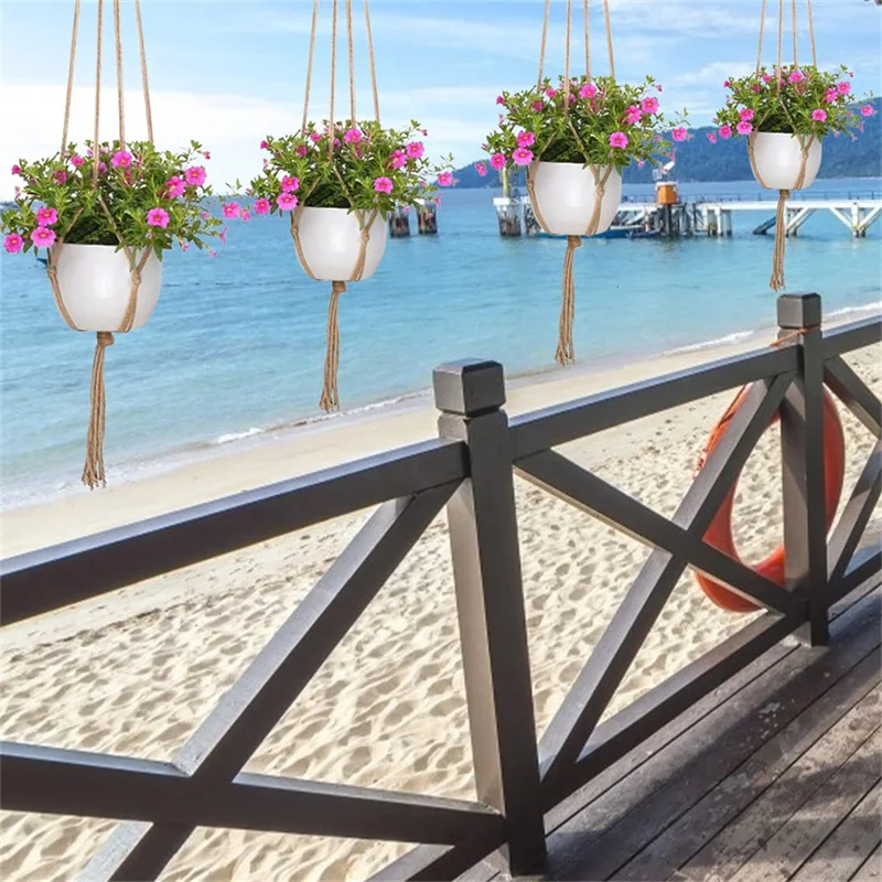 1/2/3pcs Flower Pot Hemp Rope Hanging Net Straw Macrame Plant Hanger Garden Holder Legs Hanging Rope Basket Balcony Decor