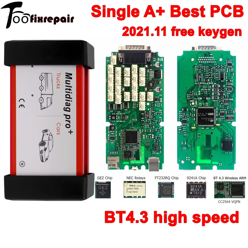 Single A+PCB Board FW4901 Best Quality Bluetooth 4.3 High Speed DS150 2021.11 Free Keygen Multidiag White NEC Relay 9241A FW3201 — 2