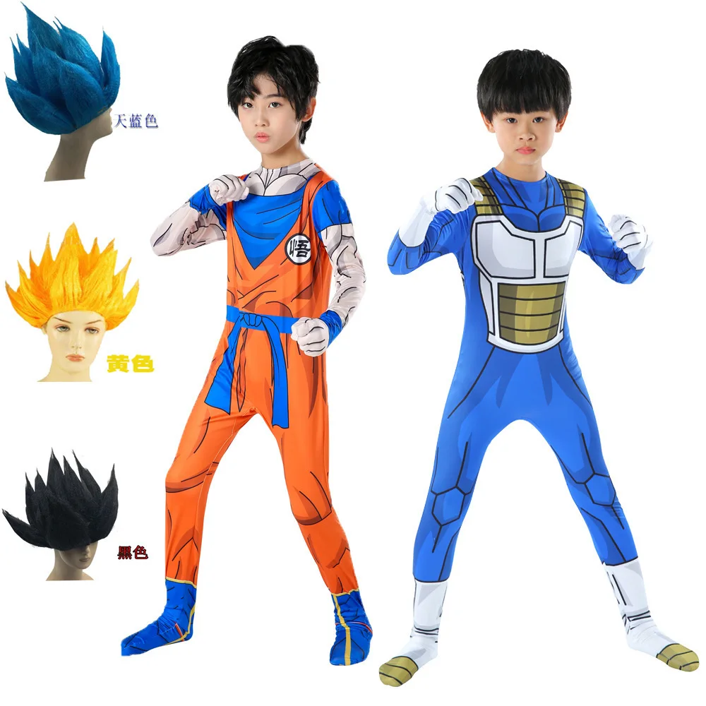 Kids Adult Suit Son Goku Majin Vegeta Cosplay Costume Anime Superhero Jumpsuit Black Hair Halloween Costume